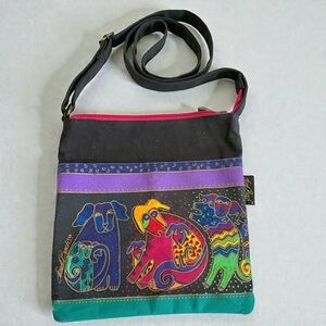 Laurel Burch Vintage Y2k Purse Bag Black Rainbow Dogs Puppy New Crossbody